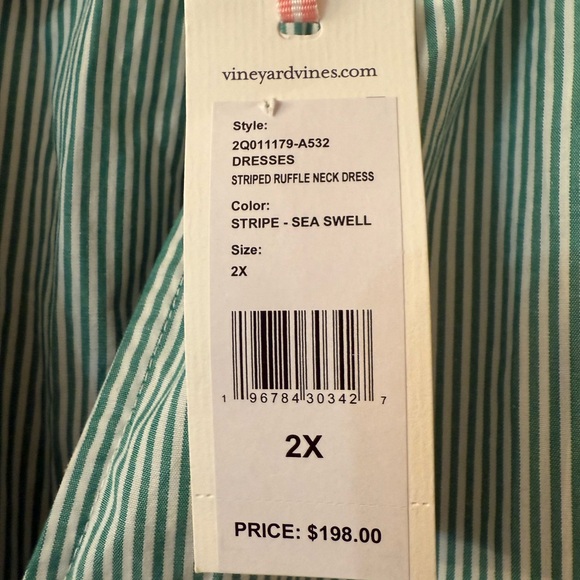 Vineyard Vines Green Striped ruffle dress New with Tags - Picture 5 of 5